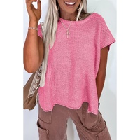 Sachet Pink Solid Color Sweater Tee with Side Slits - L