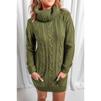Azura Exchange Olive Cowl Neck Cable Knit Sweater Dress - XL