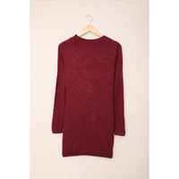 Burgundy Front Pocket and Buttons Closure Cardigan - 2XL