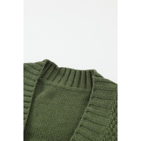 Green Front Pocket and Buttons Closure Cardigan - S