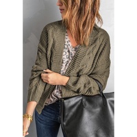 Olive Chunky Wide Long Sleeve Knit Cardigan - L