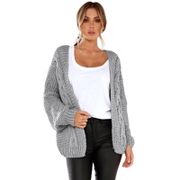 Azura Exchange Gray Chunky Wide Long Sleeve Knit Cardigan - M