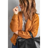 Khaki Chunky Wide Long Sleeve Knit Cardigan - 2XL