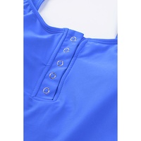 Blue Square Neck Sleeveless Fashion Print Tankini Set - S