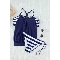 Blue Tankini with Stripes Patchwork - 2XL