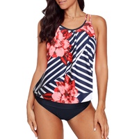 Fiery Red Floral Print Criss Cross Hollow-out Tankini Swimwear - M