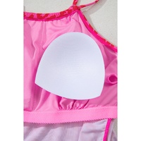 Rose Leopard Drawstring Side Tankini 2pcs Swimsuit - L