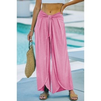 Bonbon Knotted Drop Waist Split Leg Relaxed Pants - L