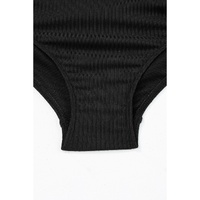Black Ribbed Drawstring Sides Cutout One Piece Swimsuit - 2XL