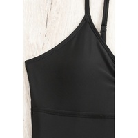 Black Spaghetti Straps Metal V Decor One-Piece Swimsuit - S