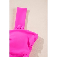 Bright Pink Cut out Twist Bowknot Backless One Piece Swimsuit - S