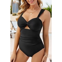 Black Cut out Twist Bowknot Backless One Piece Swimsuit - M