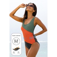 Duffel Green Color Block Padded Square Neck One Piece Swimsuit - L
