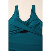 Sea Green Adjustable Straps Cutout Ruched Knot Slit One Piece Swim Dress - XL