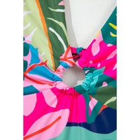 Green Tropical Print V Neck Tied Backless One Piece Swimsuit - M