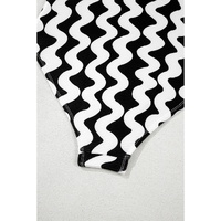 Black Stripe Bowknot Ricrac Print V Neck Low Back Cut One Piece Swimsuit - M