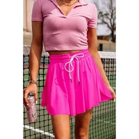 Rose Red Drawstring Elastic Waist Lined Ruffle Shorts Bikini Bottom - XL