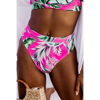 Rose Tropical Print Textured Bikini Bottoms - 2XL