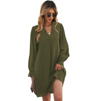 Azura Exchange Green Split V Neck Ruffled Sleeves Shirt Dress - M