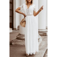 Azura Exchange White Blue Fill Your Heart Lace Maxi Dress - L