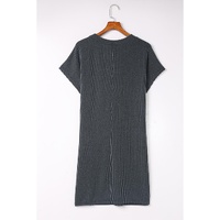Gray Striped Ribbed Knit T-shirt Shift Dress - XL