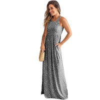 Azura Exchange Gray Leopard Print Pocketed Sleeveless Maxi Dress - XL