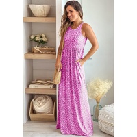 Rose Leopard Print Pocketed Sleeveless Maxi Dress - M