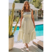 Khaki Plaid Ruffled Sleeve Smocked Maxi Dress - XL