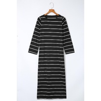Black Striped Casual Slit Long Dress - S
