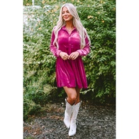 Azura Exchange Rose Long Sleeve Ruffle Velvet Button Up Dress - L