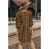 Brown Plaid Pattern Empire Waist Babydoll Dress - S