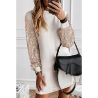 White Sequin Puff Sleeve Shift Mini Dress - M
