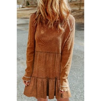 Chestnut Textured Tiered Ruffled Long Sleeve Mini Dress - XL