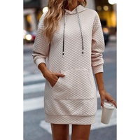 Parchment Drawstring Kangaroo Pocket Quilted Hooded Dress - S