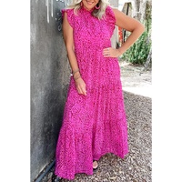 Rose Red Leopard Print Ruffled Trim Tiered Maxi Dress - L
