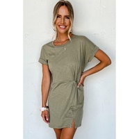 Laurel Green Folded Sleeve Twisted Mini T-Shirt Dress - L