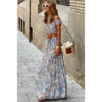 Blue Boho Paisley Print Off Shoulder Maxi Dress - S