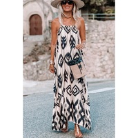 Black Western  Aztec Printed Fashion Vacation Sundress - L