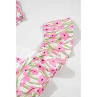 Pink Floral Print Square Neck Ruffled Strap Maxi Dress - 2XL