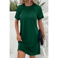 Green Contrast Lace Raglan Sleeve Pleated Detail Shift Dress - L