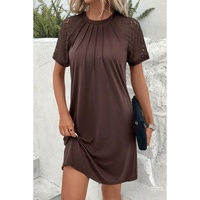 Dark Brown Contrast Lace Raglan Sleeve Pleated Detail Shift Dress - 2XL