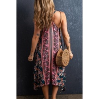 Pink Bohemian Floral Patchwork Print Long Sundress - S