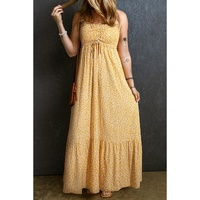 Yellow Frilly Smocked High Waist Floral Maxi Dress - L