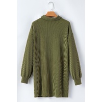Moss Green Corded Buttons Placket Drop Shoulder Collared Shift Dress - L