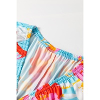 Sky Blue Floral Bracelet Sleeve Empire Waist Mini Dress - L