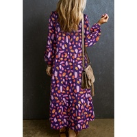 Blue Petal Collared Tiered Flowy Long Dress - L