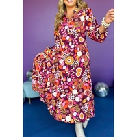Purple Collared Tiered Flowy Long Dress - M