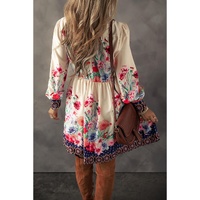Apricot Floral Print Buttoned High Waist Shirt Mini Dress - XL