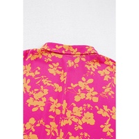 Pink Floral Print Drawstring Tunic Flowy Short Dress - L