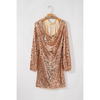 Gold Sequined Long Sleeve Cutout Back Mini Dress - L